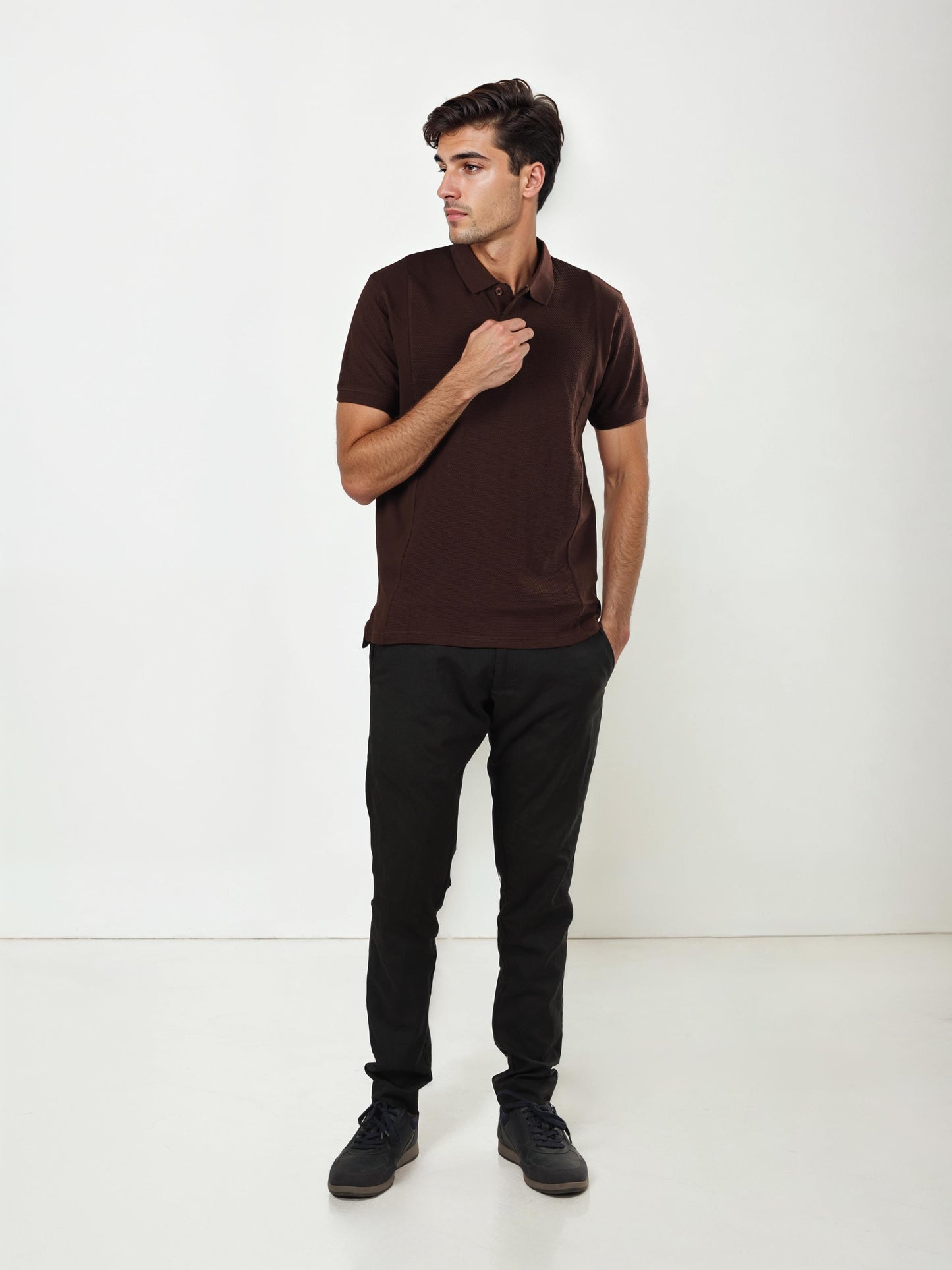 Brown Solid Cotton Polo