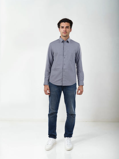 Blue Solid Cotton Shirt