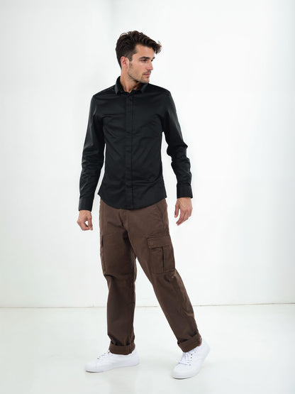 Black Solid Cotton Shirt