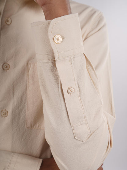 Beige Solid Cotton Shirt