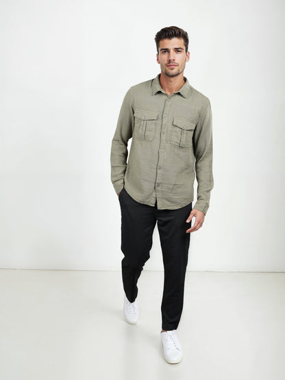 Green Solid Cotton Shirt