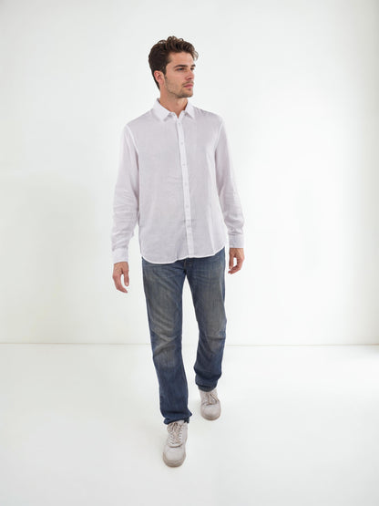 White Solid Linen Shirt