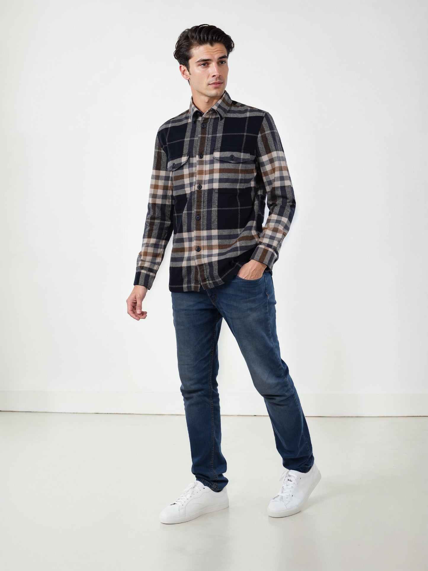 Navy Blue Checks Cotton Shirt