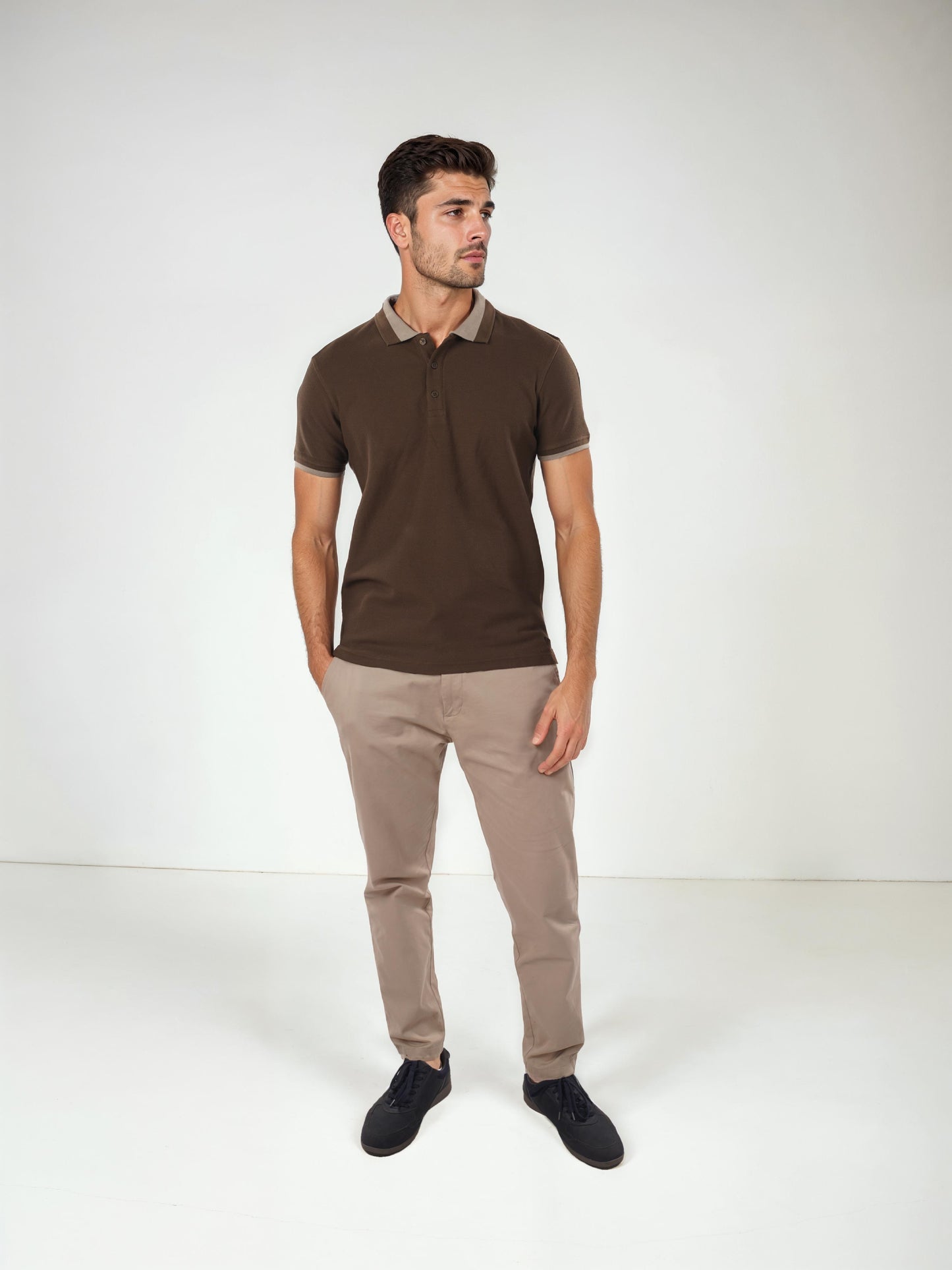 Brown Solid Cotton Polo