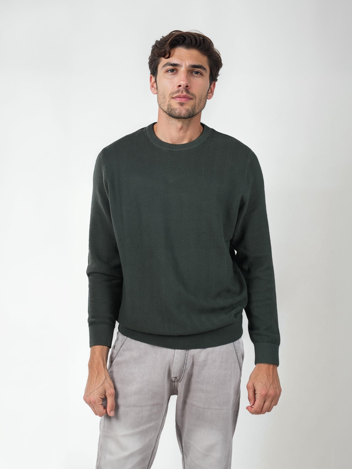 Green Solid Cotton Sweater