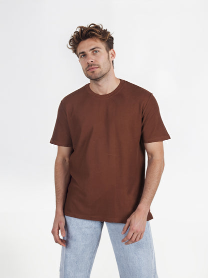 Celio* Solid Regular Fit Cotton Brown T-Shirt