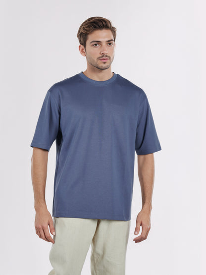 Celio* Men Blue Solid Oversized Cotton-Blend T-Shirts