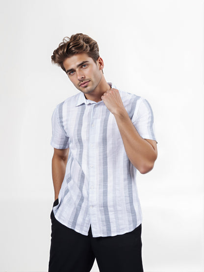 Celio* Men Grey Striped Regular Fit Cotton Shirt