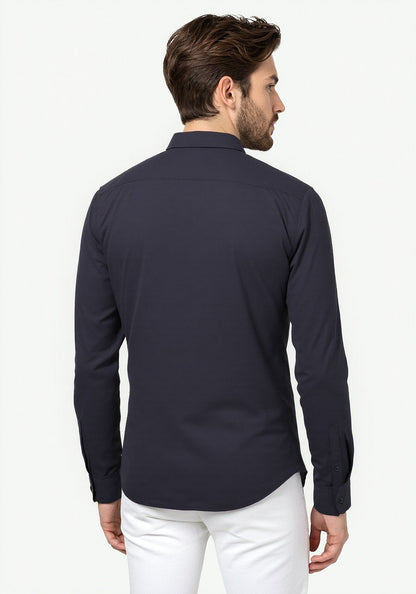 Celio* Men Navy Blue Solid Regular Fit Cotton Shirt
