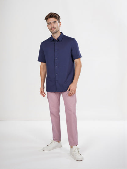 Celio* Solid Regular Fit Poly-Cotton Navy Blue Shirt