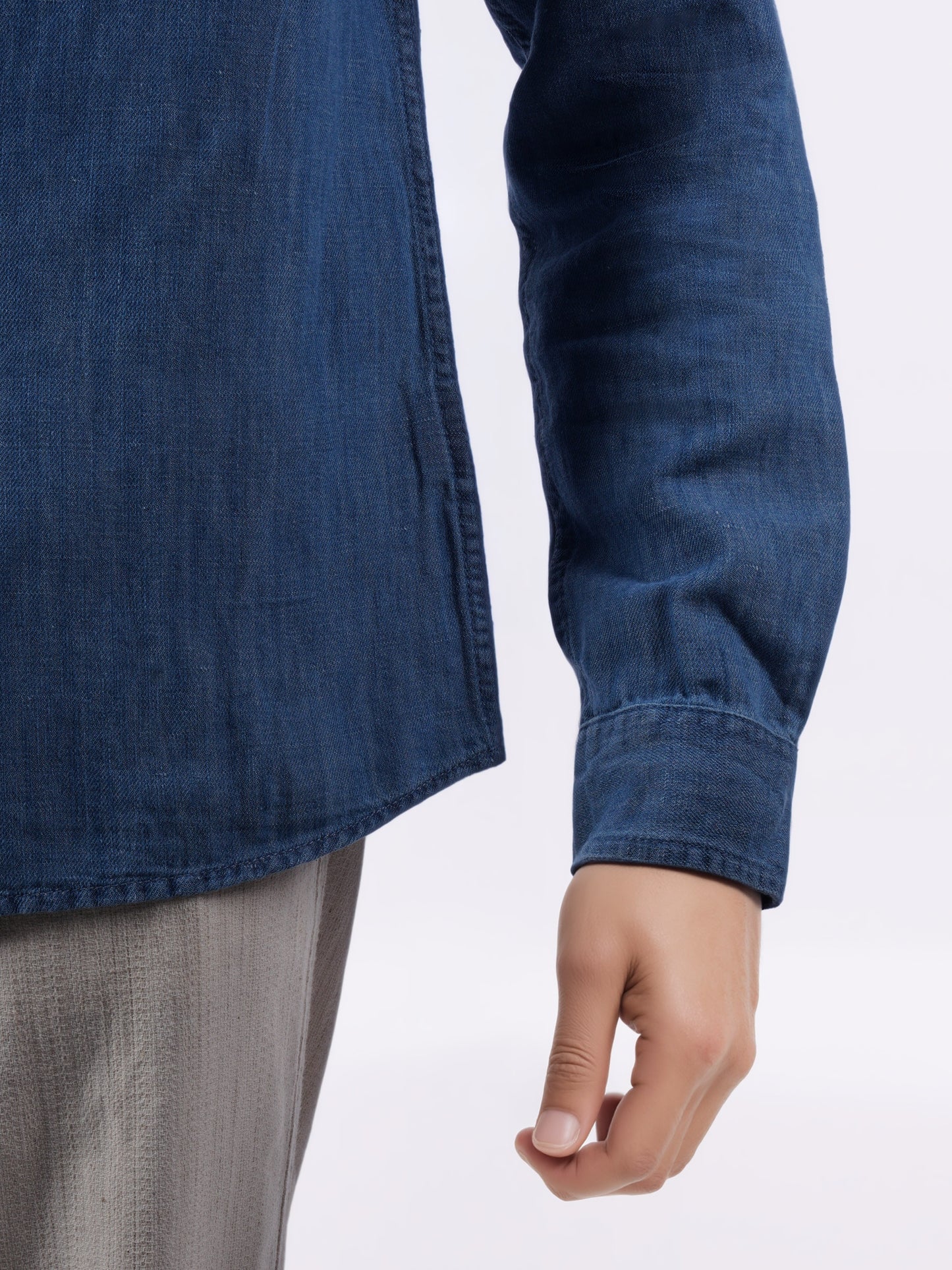 Celio* Men Blue Solid Regular Fit Cotton-Linen-Blend Shirts