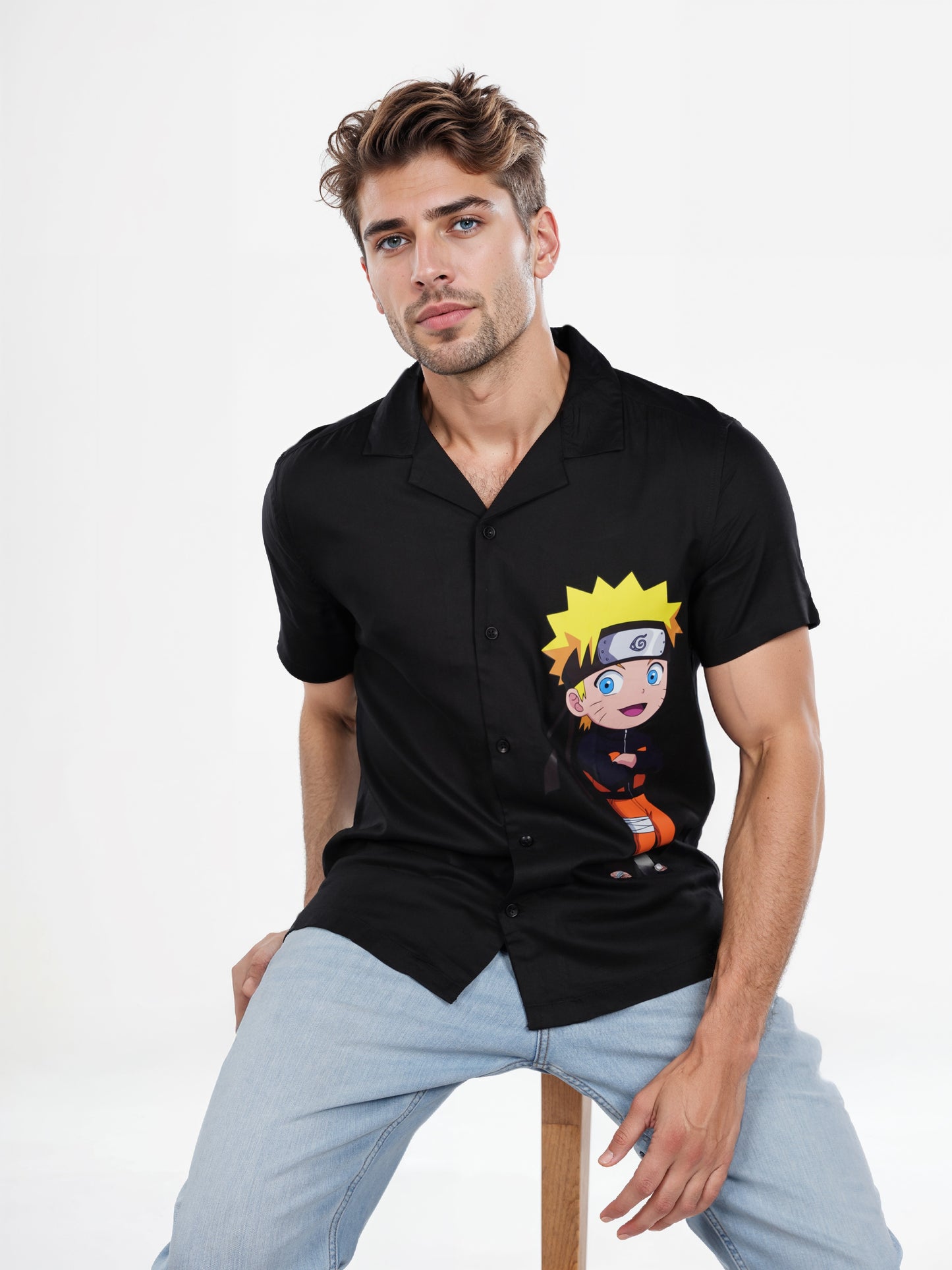 Celio* Naruto Regular Fit Viscose Black Shirt