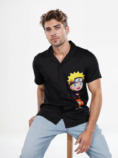 Celio* Naruto Regular Fit Viscose Black Shirt