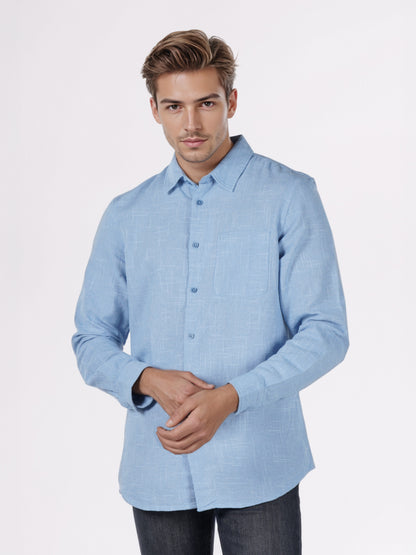 Celio* Men Blue Solid Regular Fit Cotton Shirts