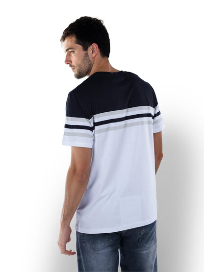 White Colourblock Cotton T-Shirt