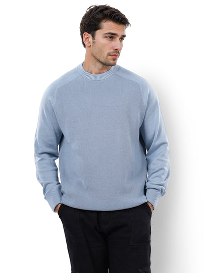 Blue Solid Cotton Sweater