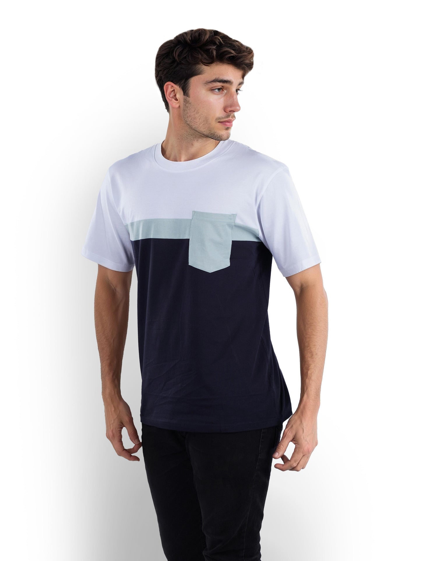 Navy Blue Colourblock Cotton T-Shirt