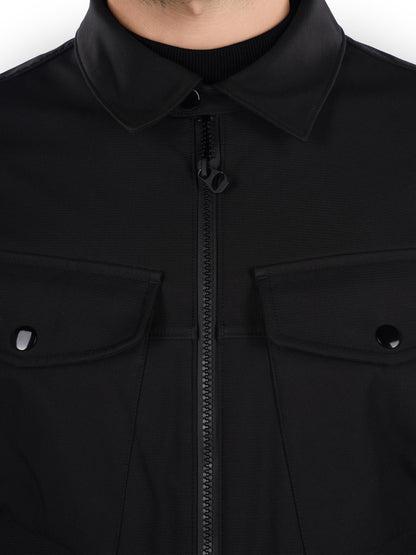 Black Solid Polyester Jacket