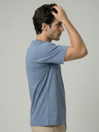 Celio Mens Blue Solid Slim Fit Cotton T-Shirts