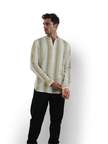 Beige Striped Cotton Shirt