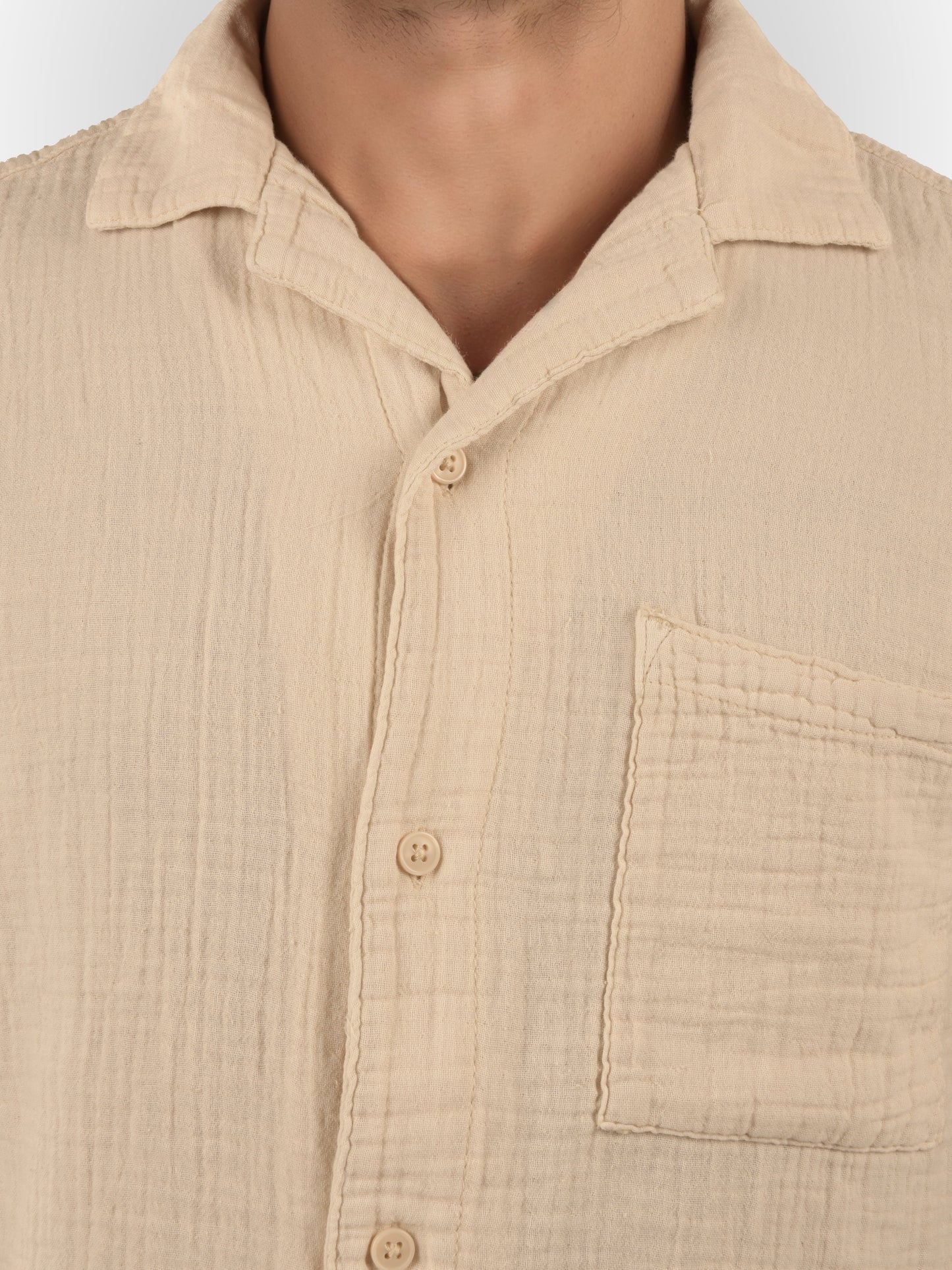 Beige Solid Cotton Shirt