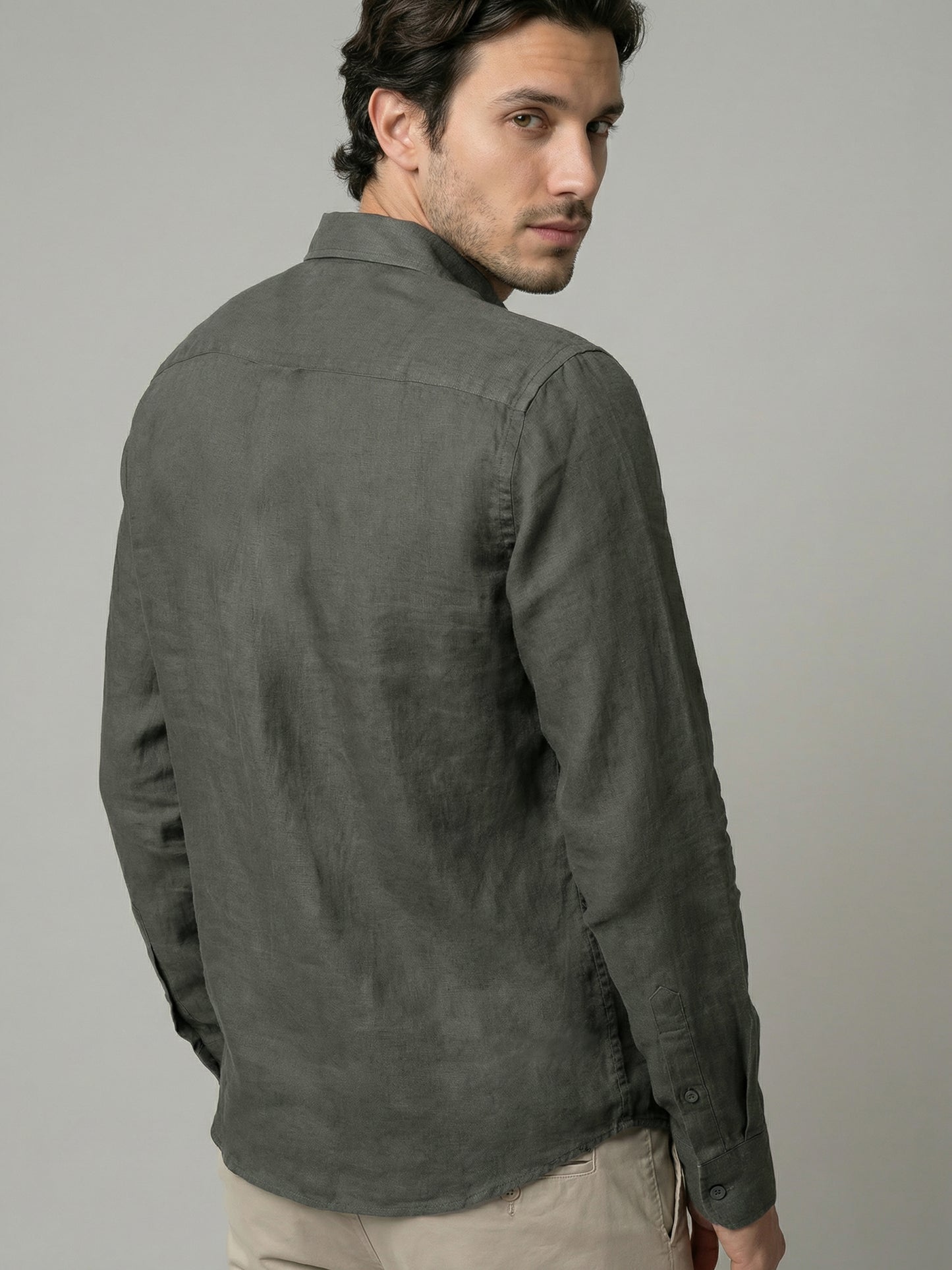 Celio Mens Khaki Solid Regular Fit Linen Shirts