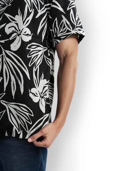 Black Printed Linen Shirt