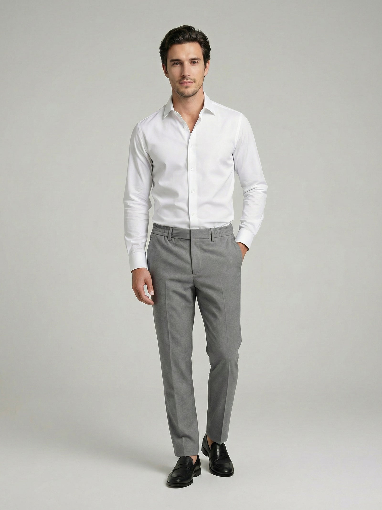 Celio Mens Grey Solid 24H Fit Polyester Casual Trouser