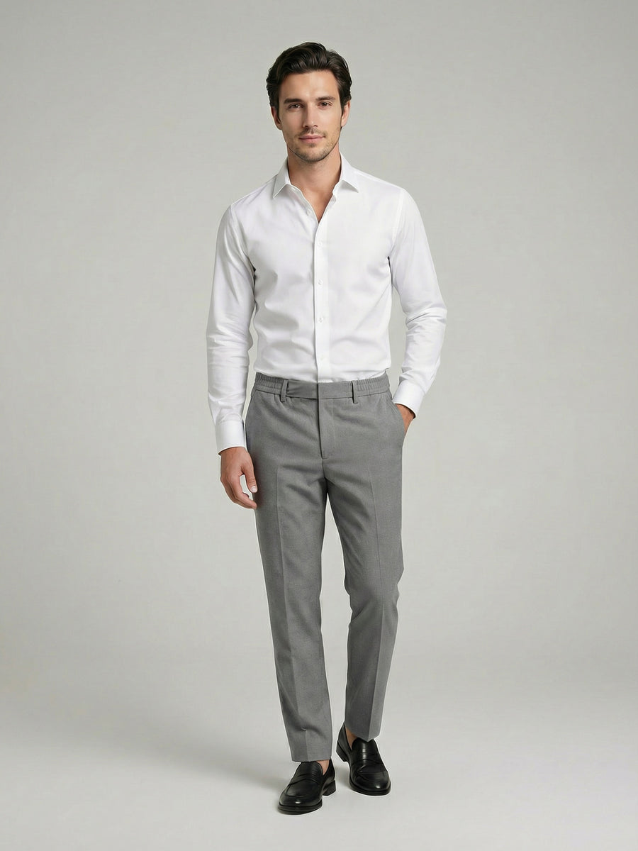 Celio Mens Grey Solid 24H Fit Polyester Casual Trouser