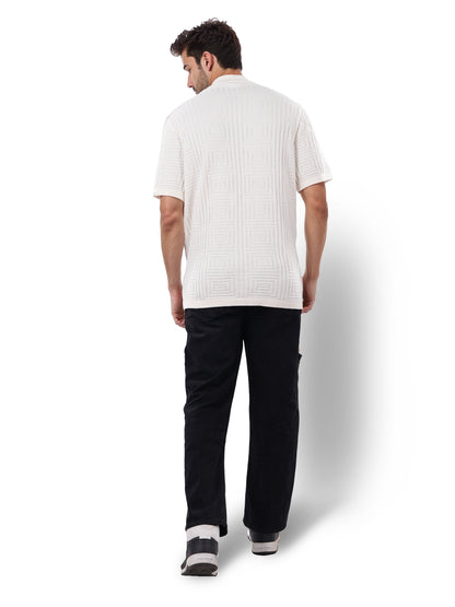 Off White Solid Cotton Polo