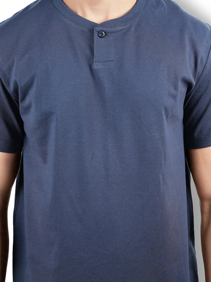 Navy Blue Solid Cotton T-shirt