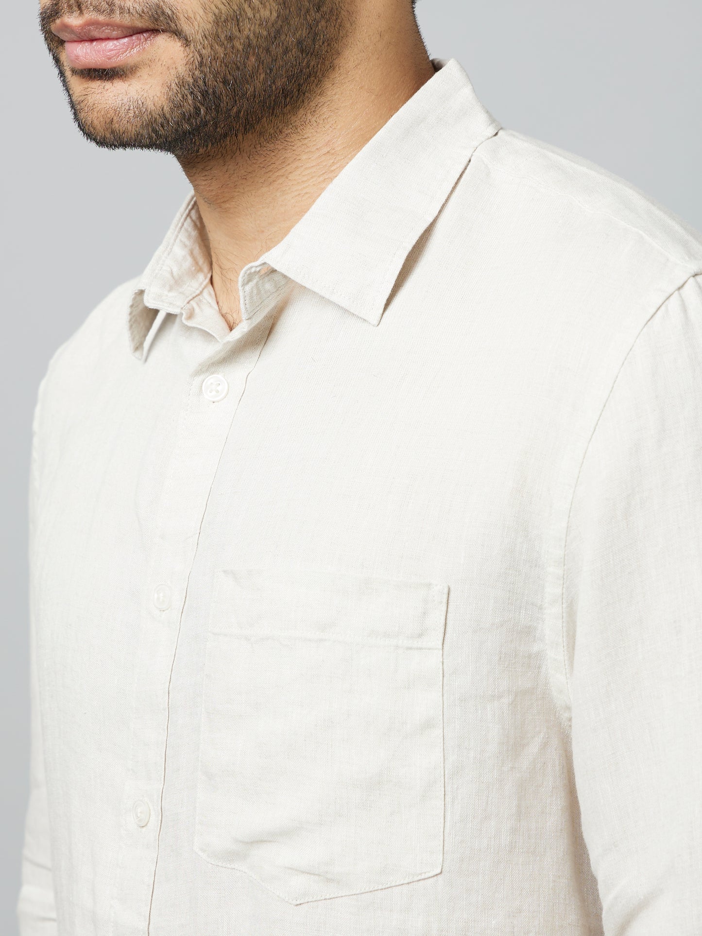 Beige Solid Linen Shirt