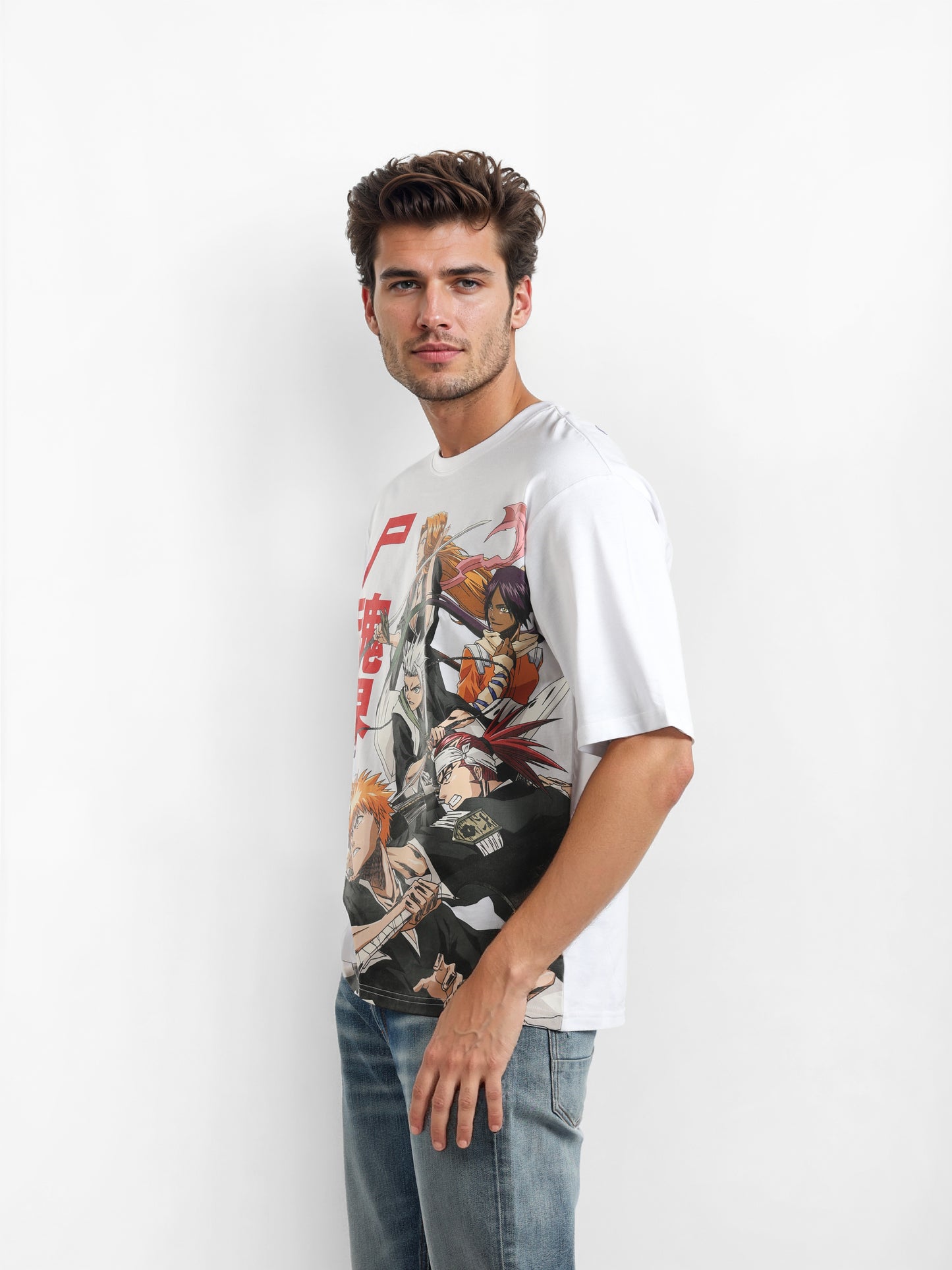 Bleach - White Printed Oversized Cotton T-shirt