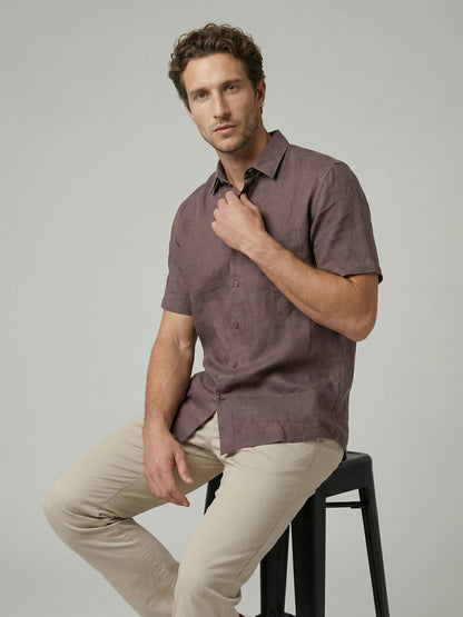 Celio Mens Brown Solid Regular Fit Linen Shirts