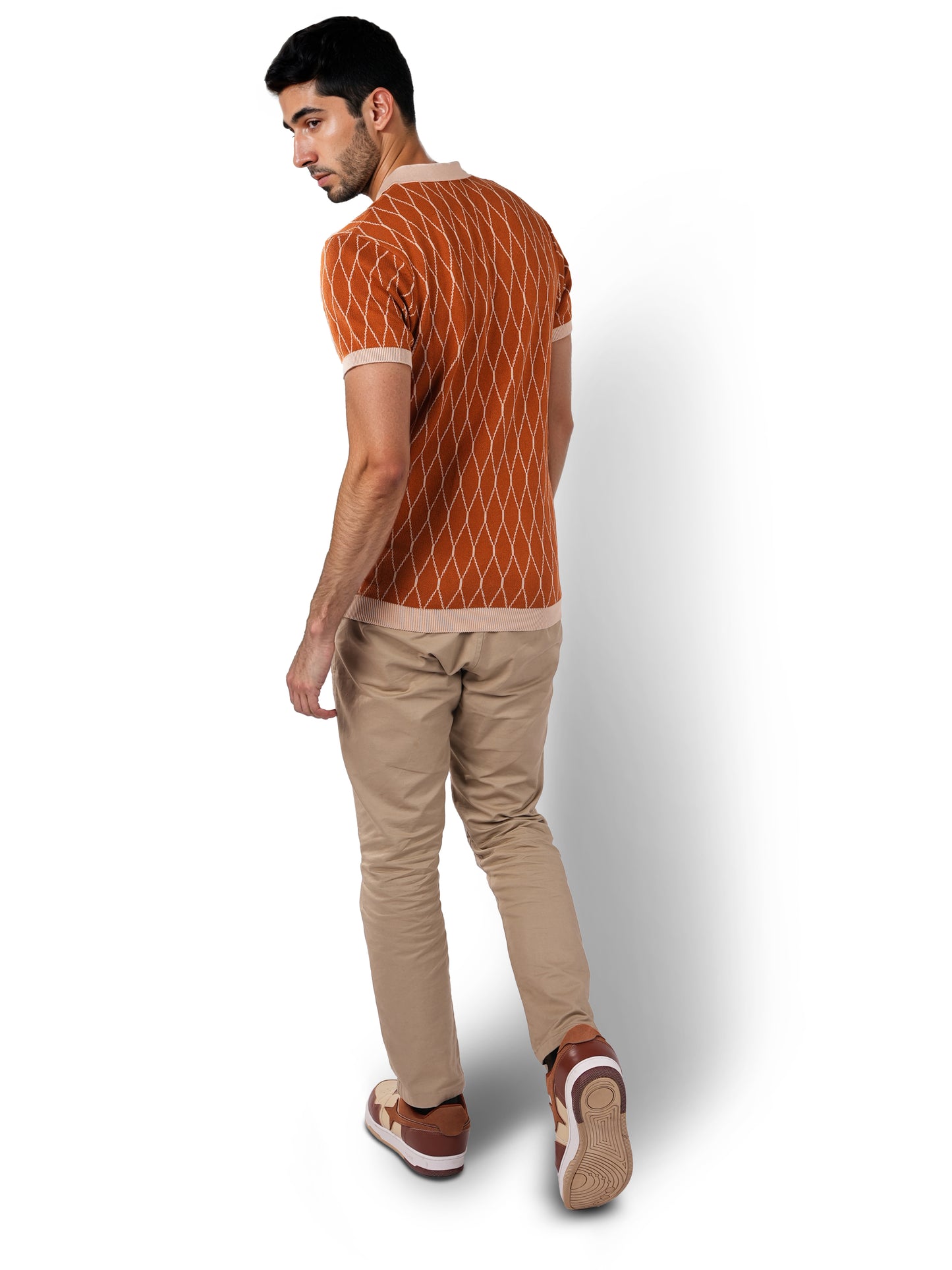 Brown Printed Cotton Polo