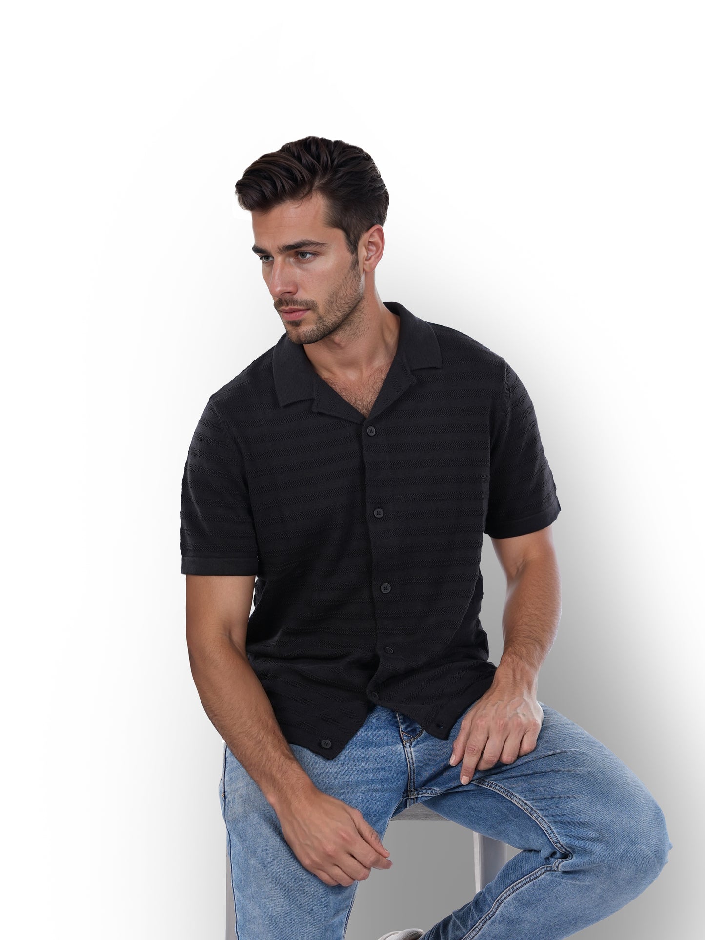 Black Solid Cotton Shirt