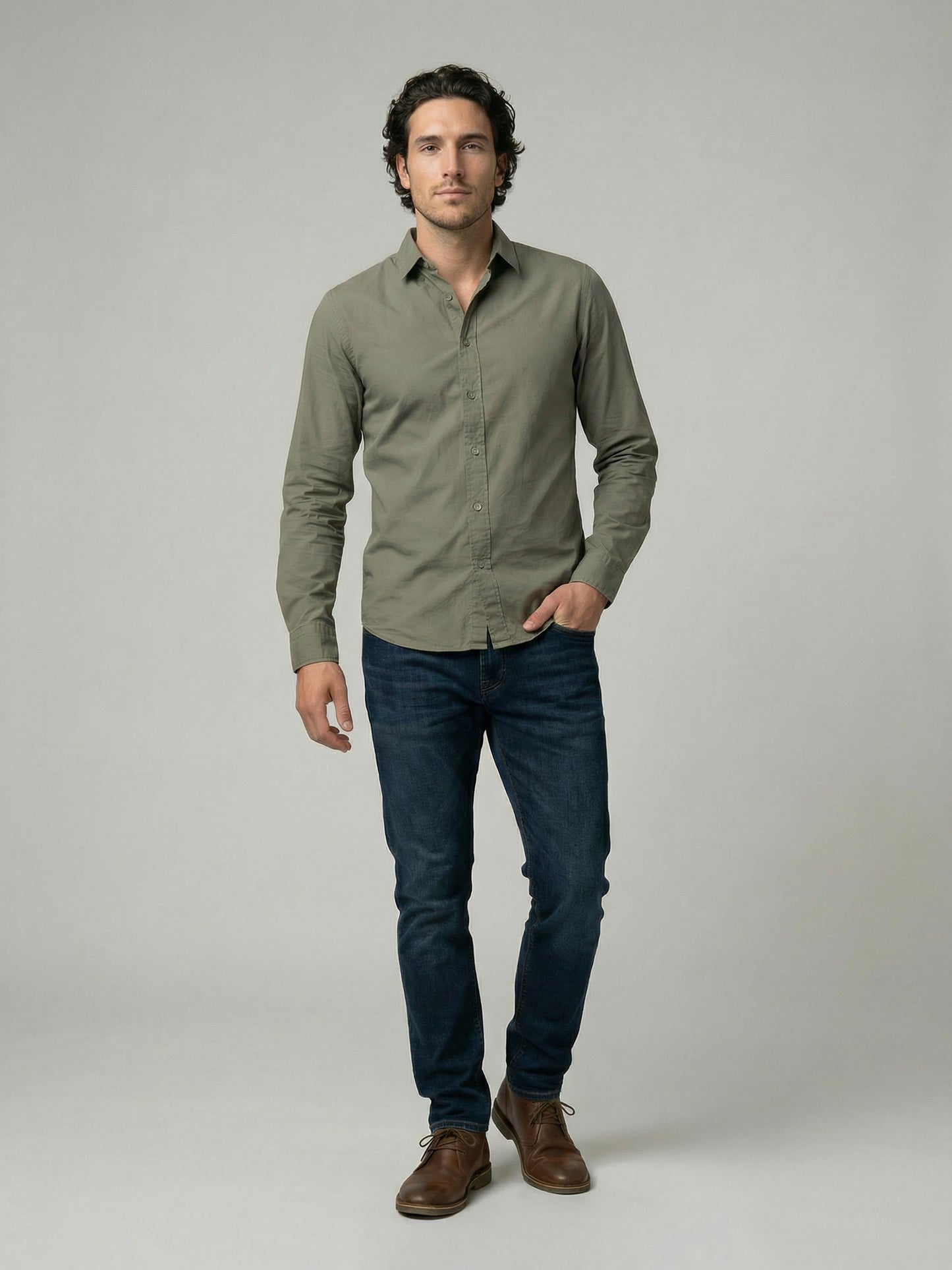Celio Mens Olive Solid Regular Fit Cotton Shirts