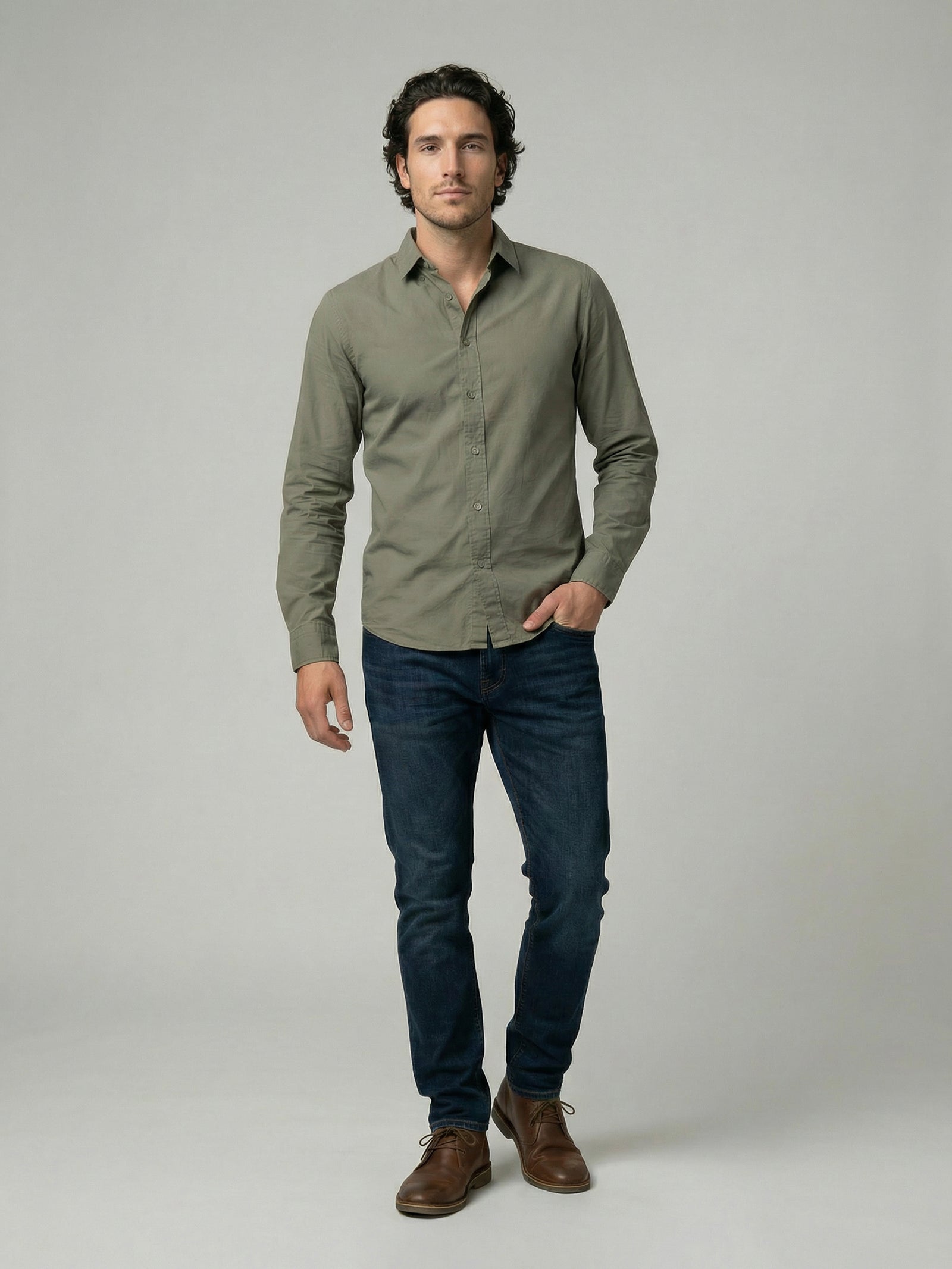 Celio Mens Olive Solid Regular Fit Cotton Shirts