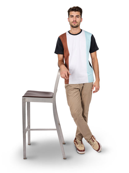 Brown Colourblock Cotton T-shirt