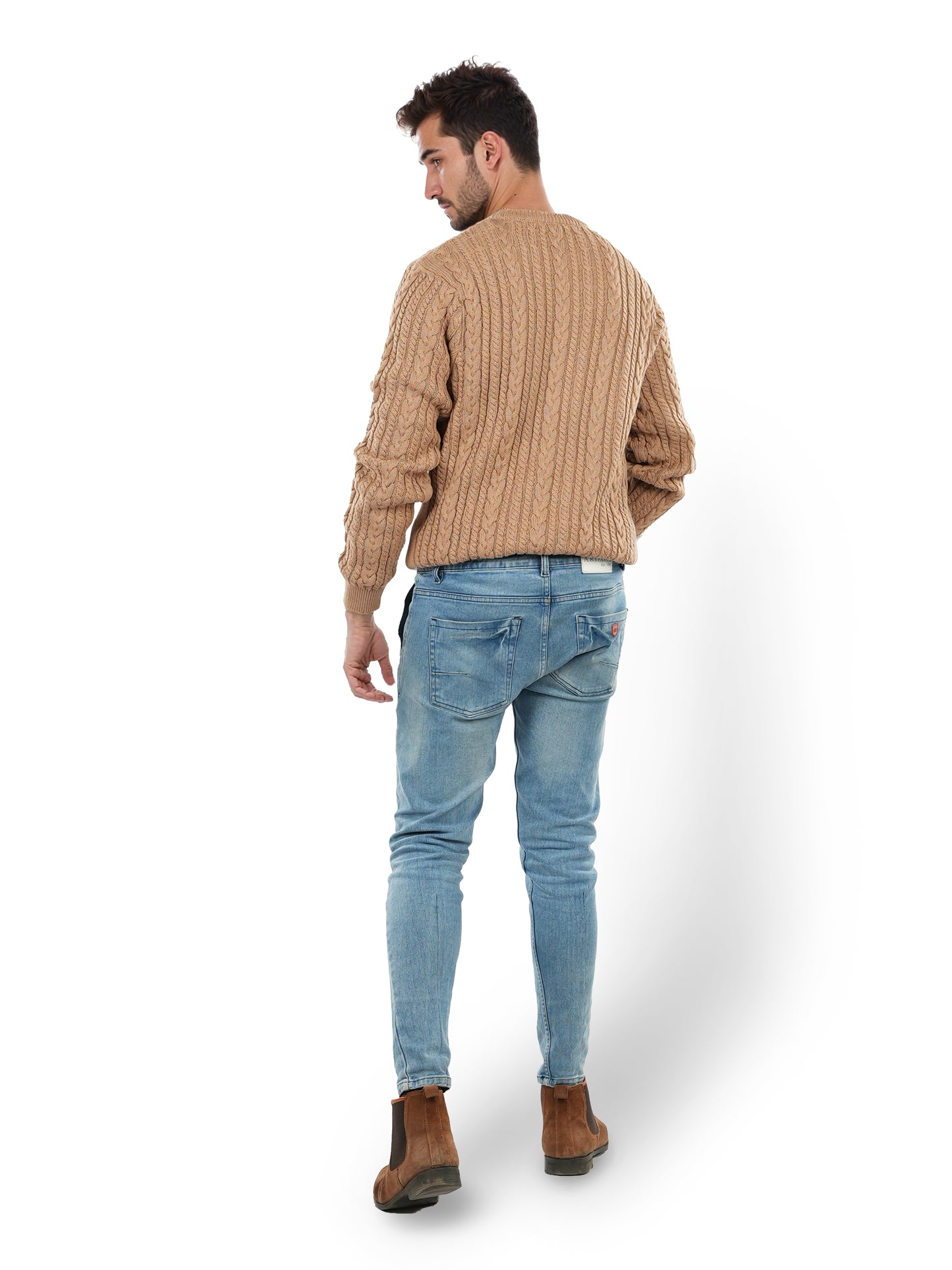 Beige Solid Cotton Sweater