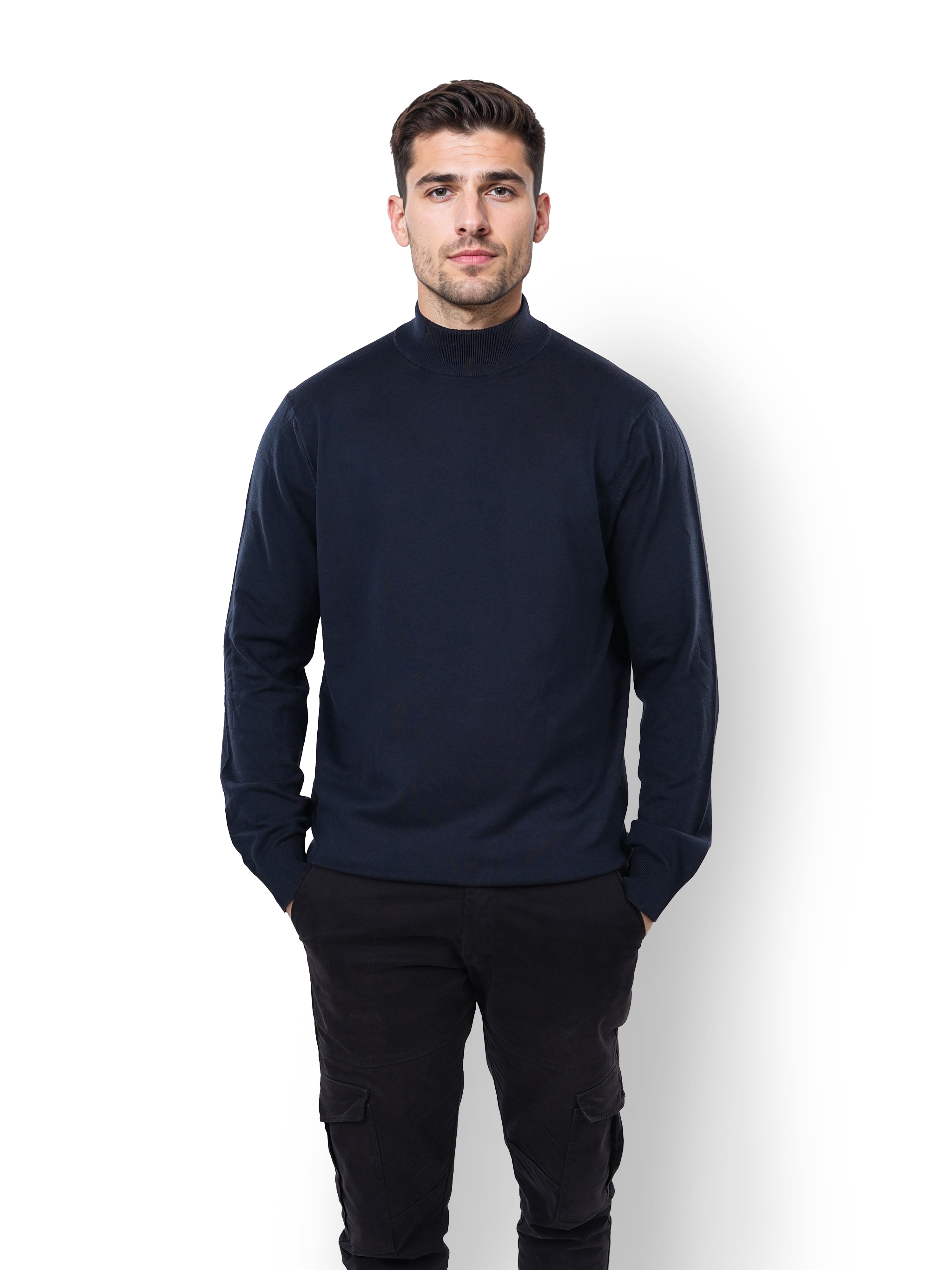 Navy Blue Solid Viscose Sweater