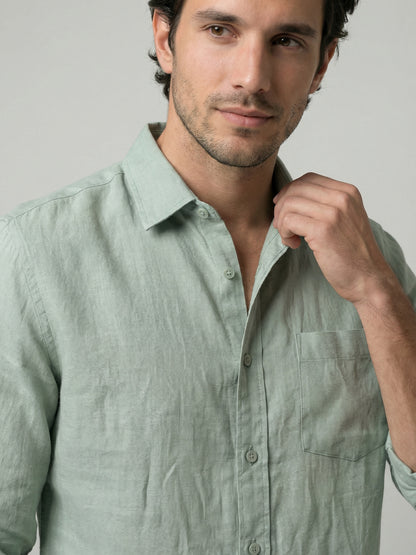 Celio Mens Green Solid Regular Fit Linen Shirts