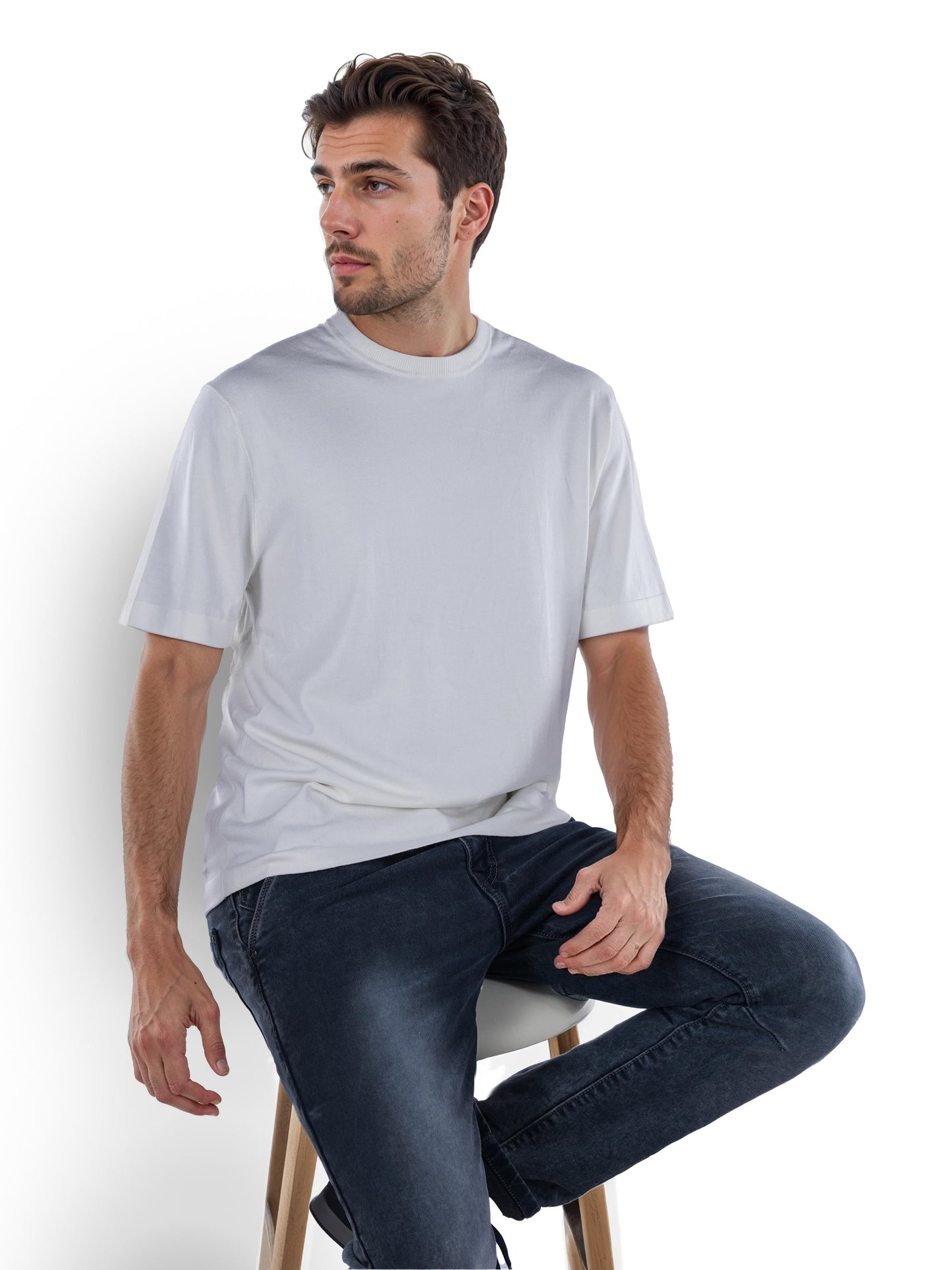 White Solid Viscose T-Shirt