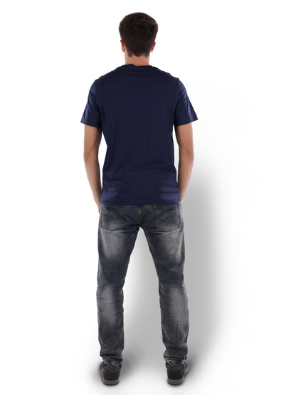 Navy Blue Printed Cotton T-shirt