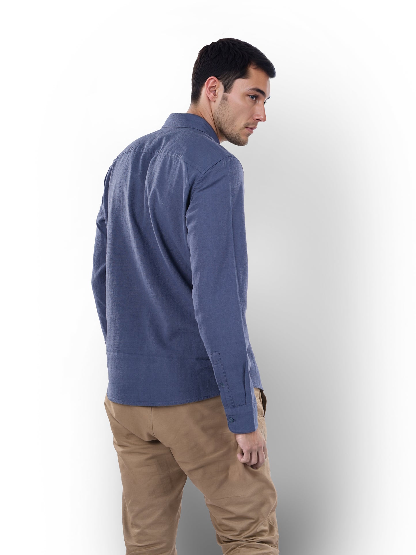 Blue Solid Cotton Shirt