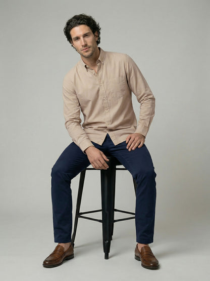 Celio Mens Beige Solid Regular Fit Cotton Shirts
