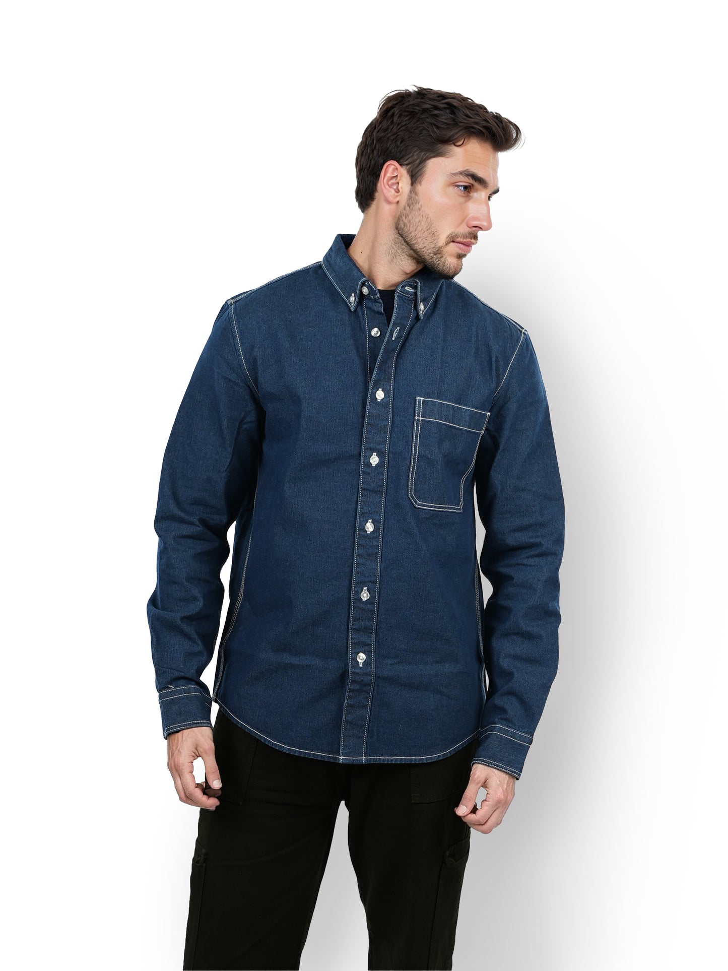 Blue Solid Cotton Shirt