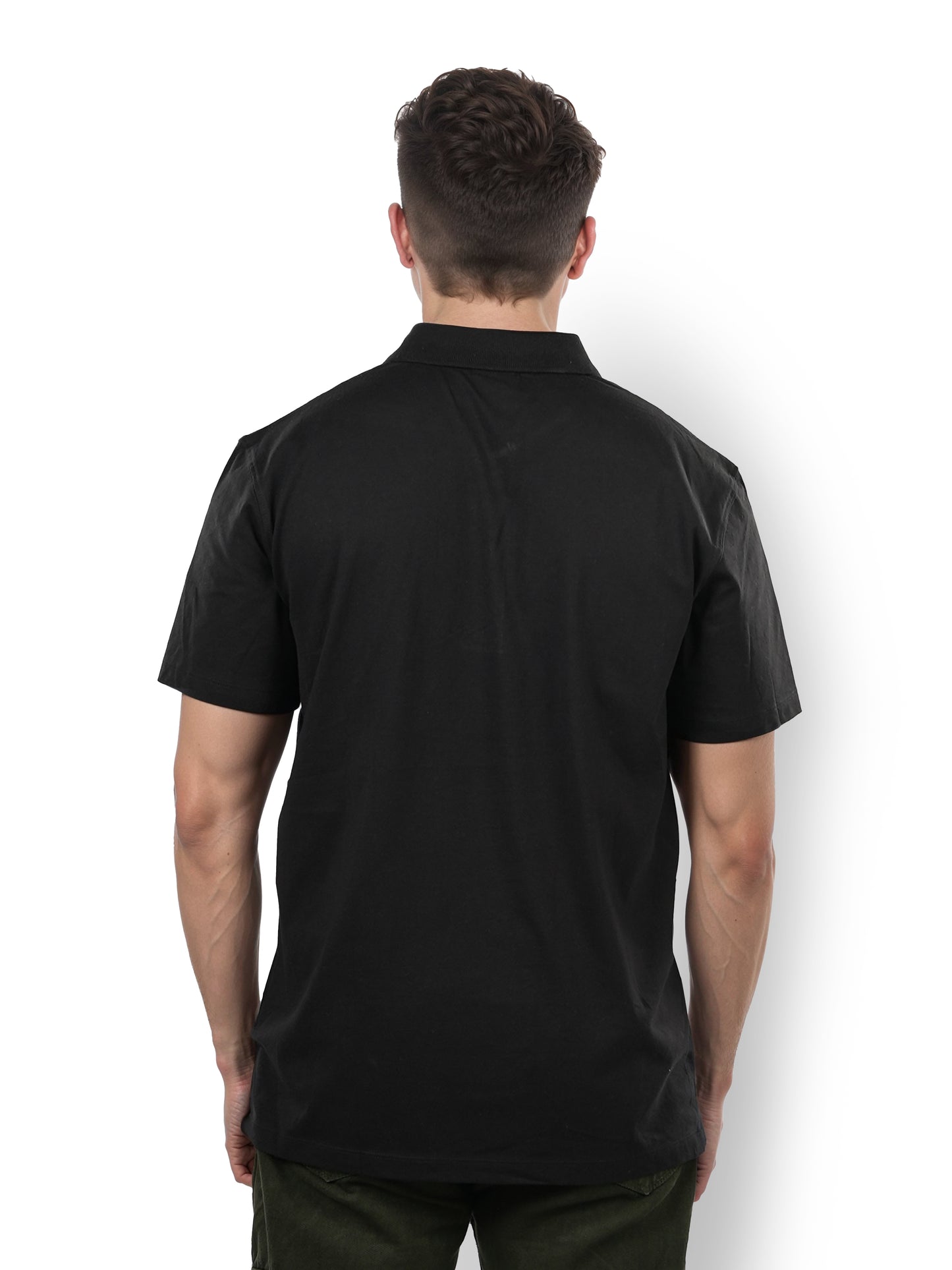 Black Solid Cotton Polo