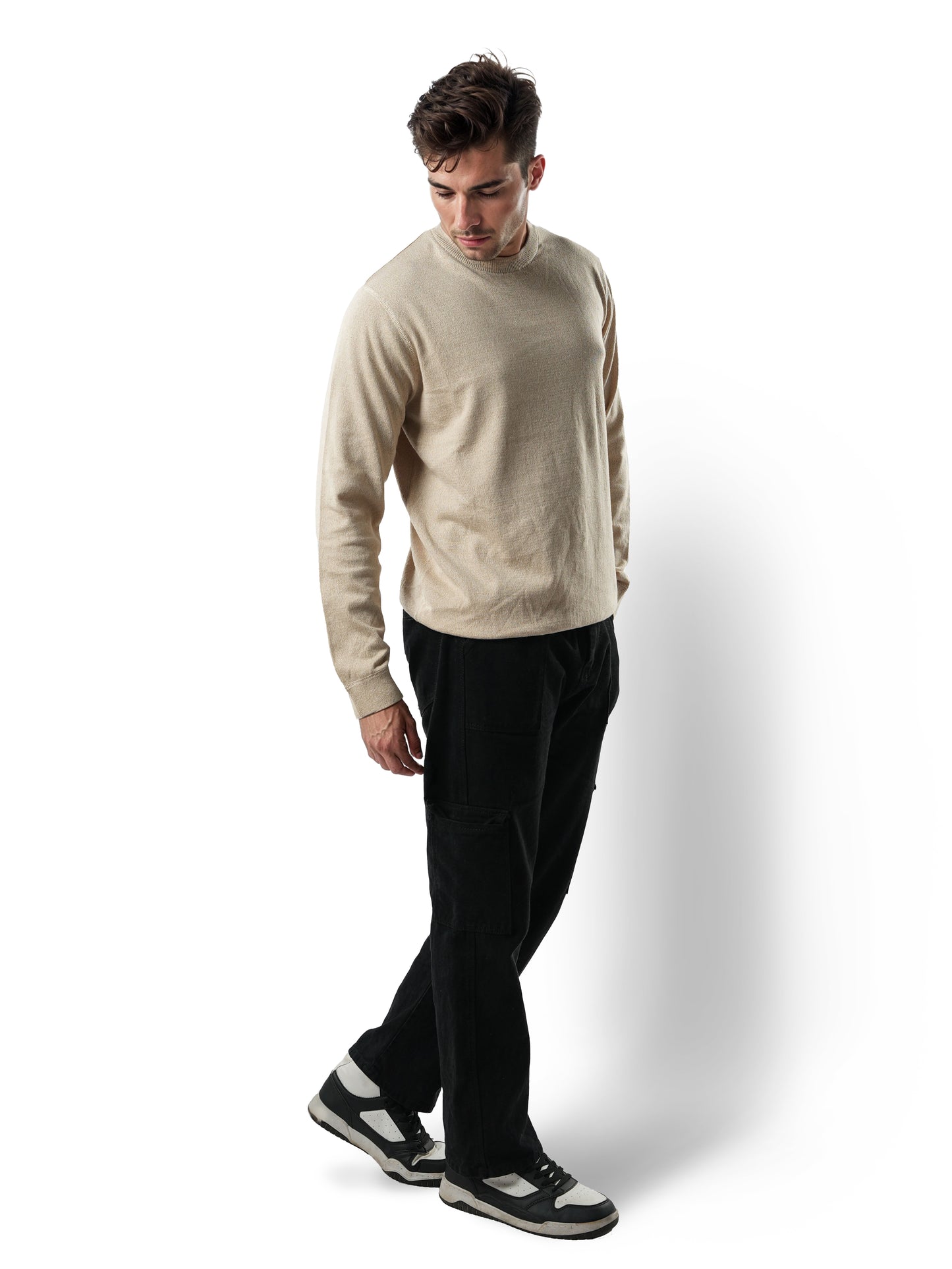 Brown Solid Cotton Sweater