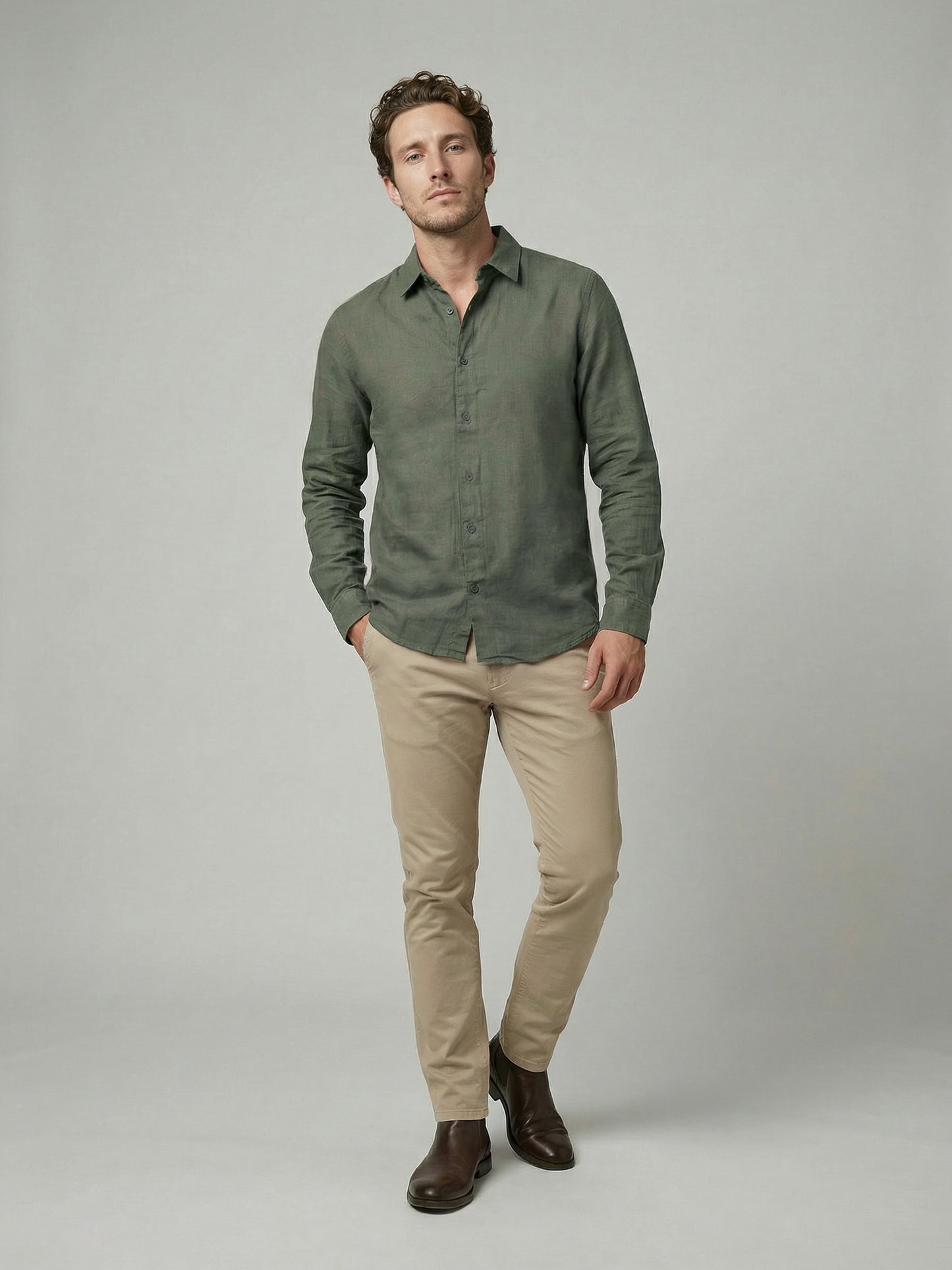Celio Mens Olive Dobby Regular Fit Cotton Shirts